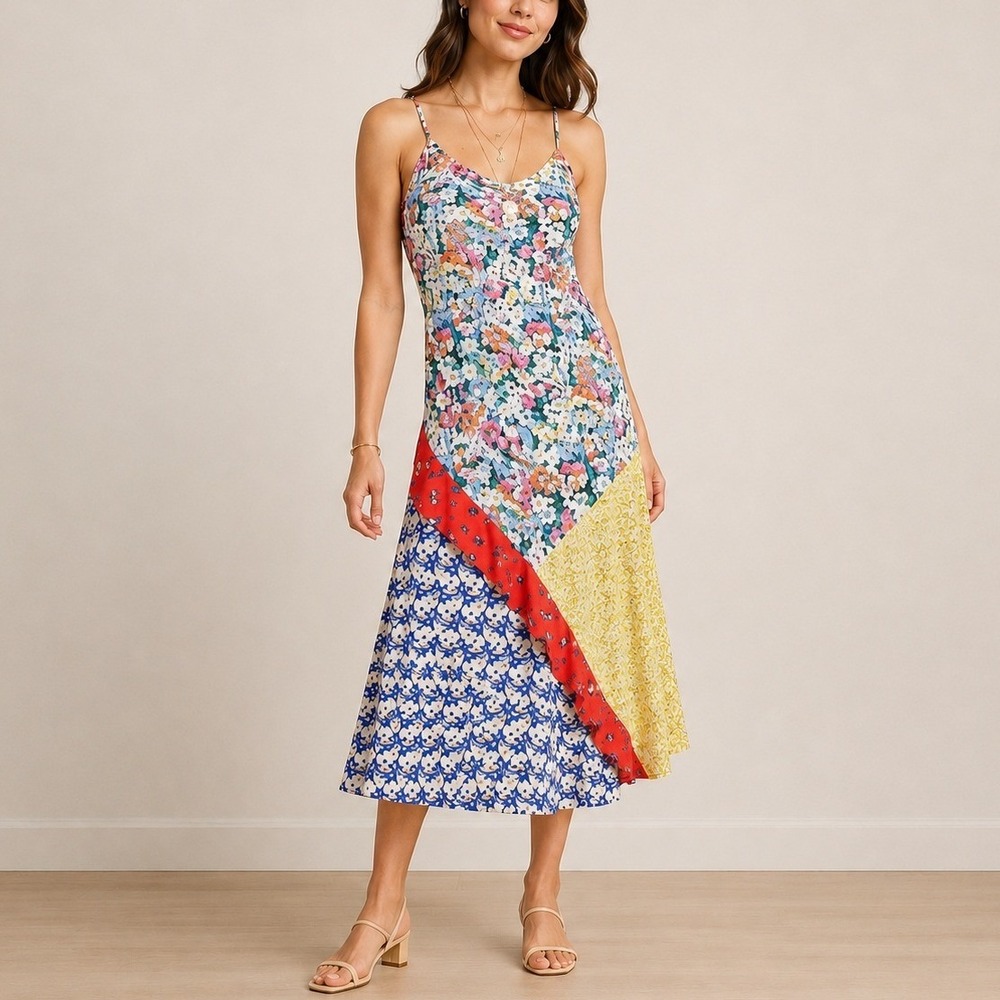 Anthropologie 52‎ Conversations Colloquial Bias Dress Mixed Print M Boho Summer